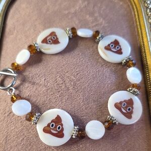Milky Quartz And Amber Glass Beaded Poop Emoji Bracelet